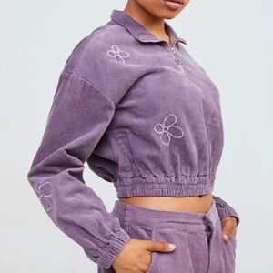 Womens Samii Ryan Daisy Gal Corduroy Quarter Zip Mock Neck Jacket PURPLE